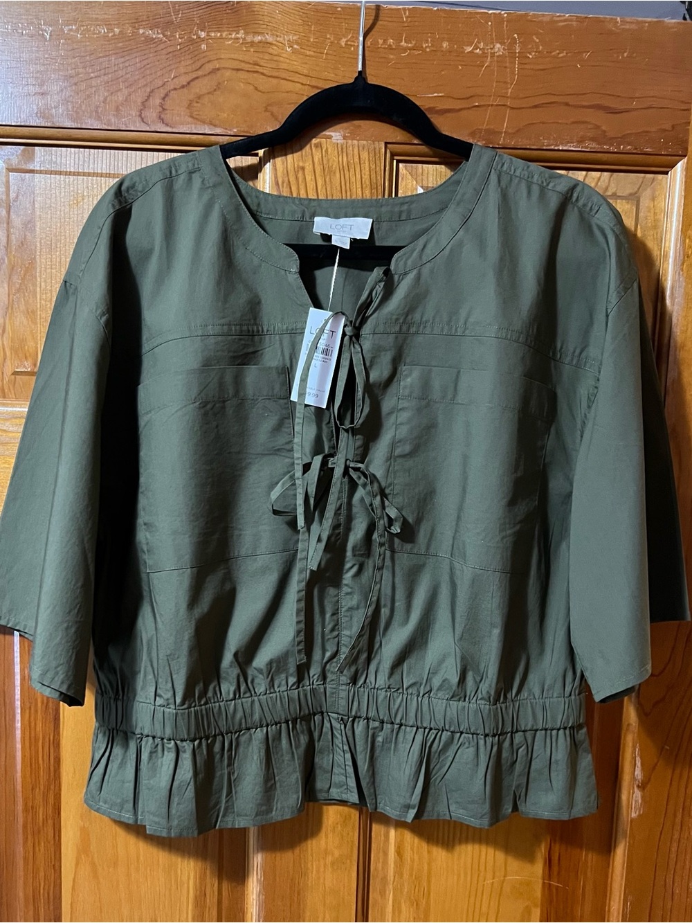 LOFT Olive Tie-Front Peplum Tunic